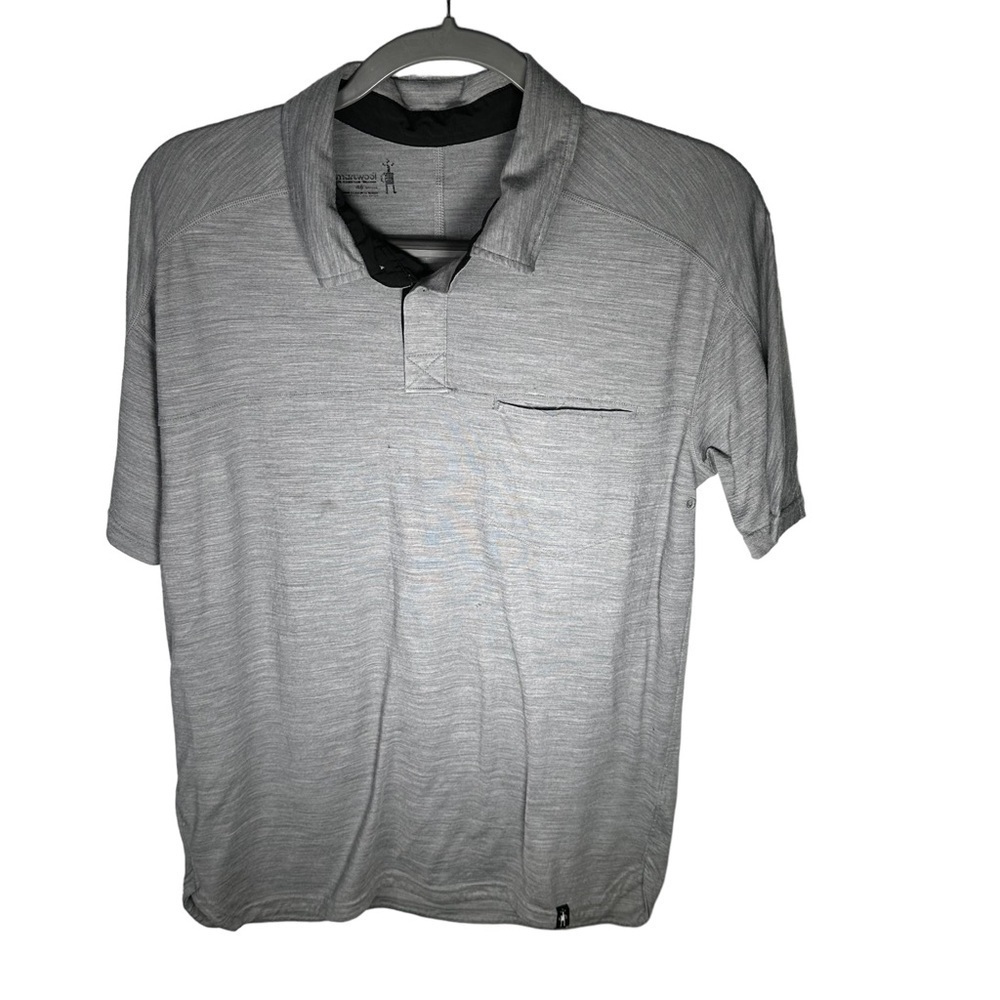 Smartwool Mens Gray Polo Large Merino Wool Blend Shirt Size Medium